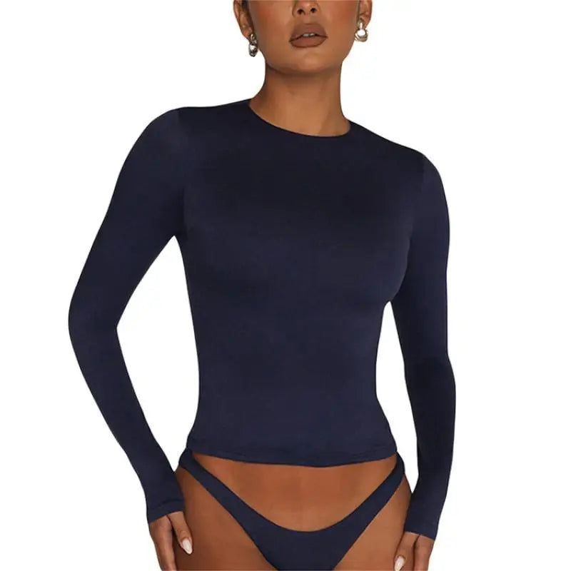 Women’s Slim Fit Long Sleeve Top – Stretch Casual Crop T-shirt, Y2K Streetwear UK