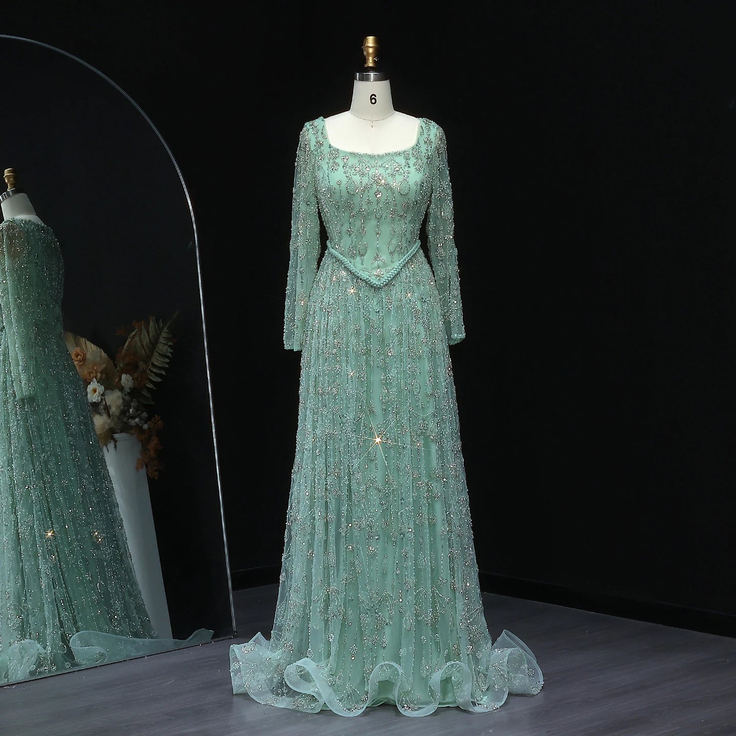 Sharon Said Elegant Sage Green Luxury Arabic Evening Dress for Women Wedding Party Spaghetti Straps 2025 New SS123 Customized