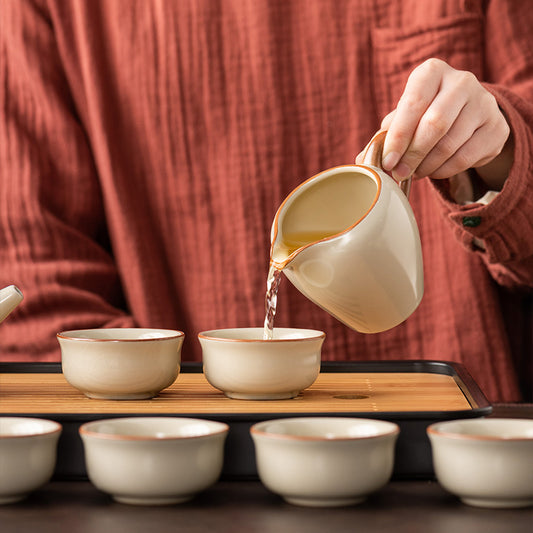Ru Kiln Chinese Kung Fu Tea Set – 9-Piece Ceramic Xishi Pot & Vintage Tea Cups
