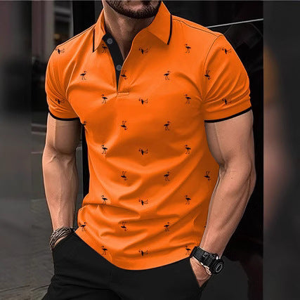 Men's Polo Flamingo Short Sleeve Top with Collar