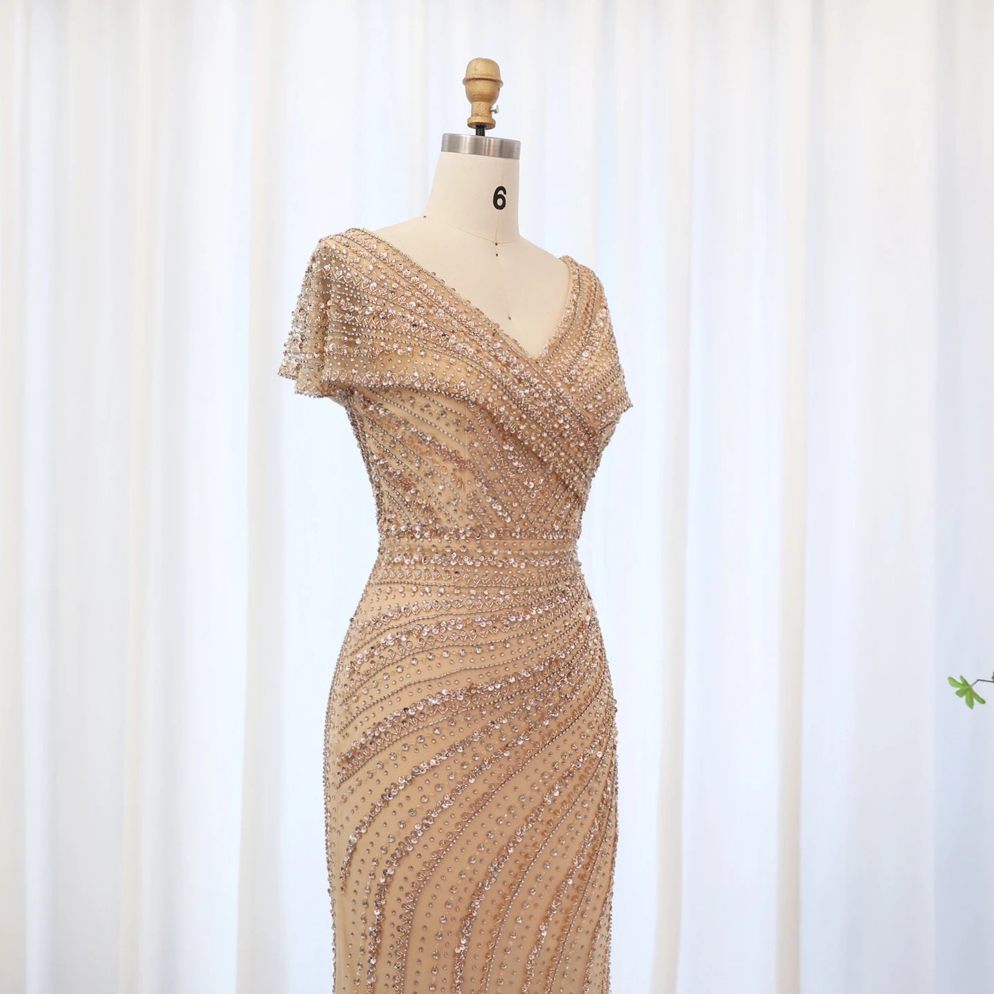 Sharon Said Luxury Dubai Silver Nude Mermaid Evening Dress for Women Wedding Cap Sleeve Arab Formal Party Gowns SS045 Customized