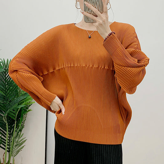 Anitrendy Women’s Pleated Long Sleeve Top – Elegant Solid Color Slim Fit Autumn Shirt for Stylish Everyday Wear