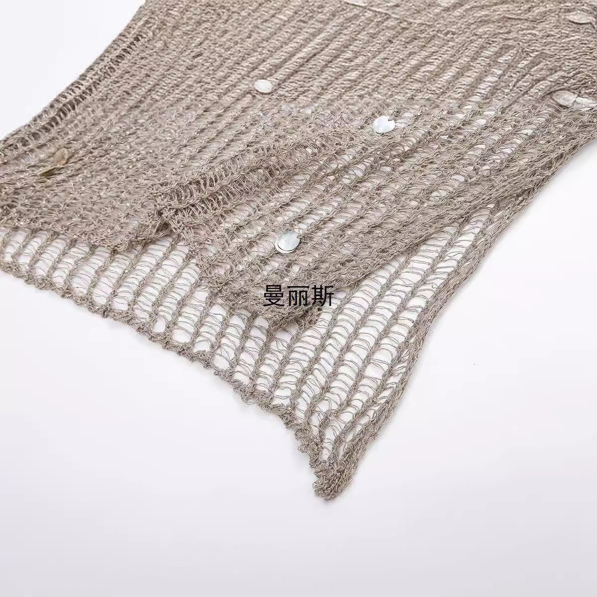 European and American style women's metal wire knitted bead embellished waistband outerwear
