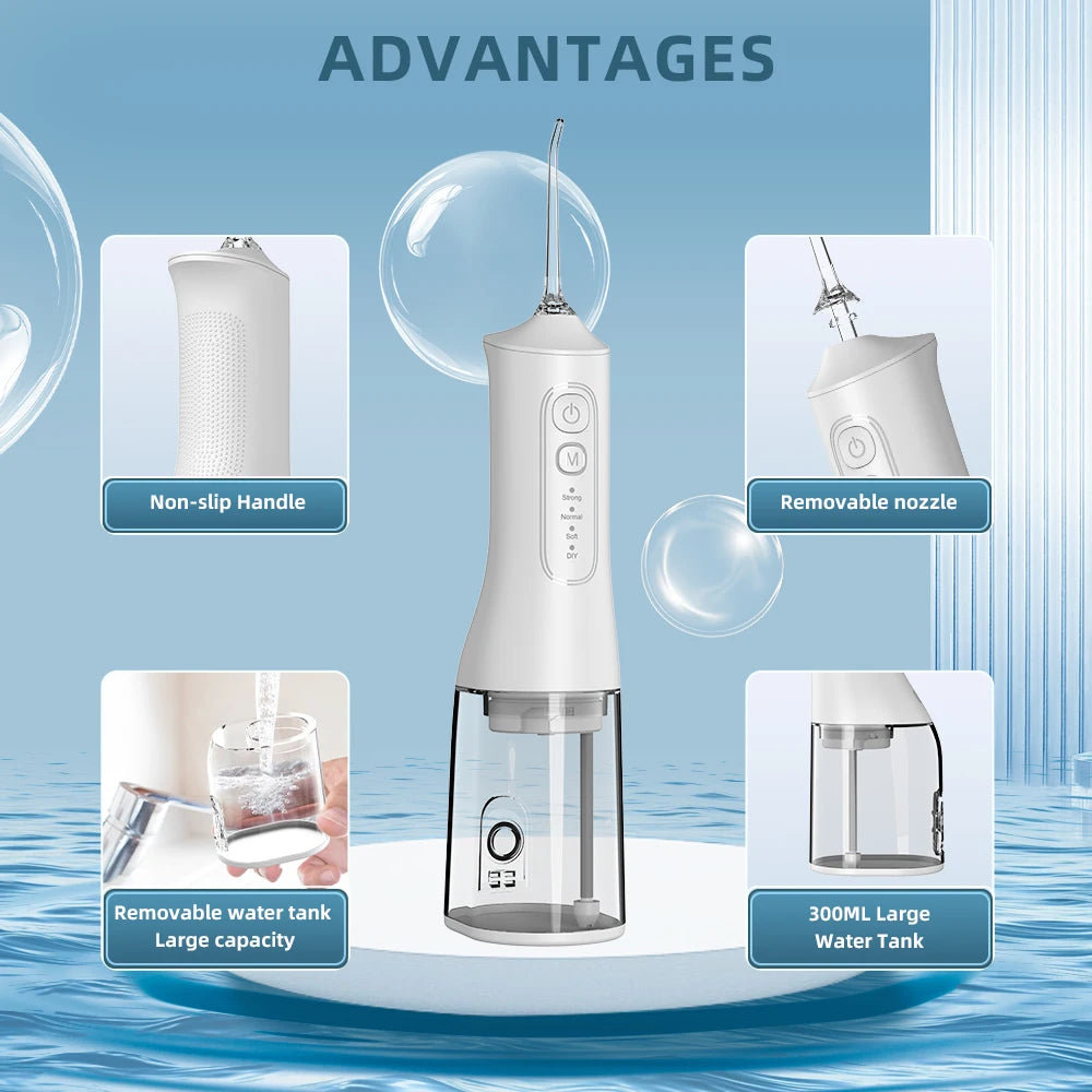USB Rechargeable Water Flosser – 300ML Cordless Oral Irrigator with 4 Cleaning Modes