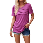 European and American women's spring and summer temperament casual solid color round neck top