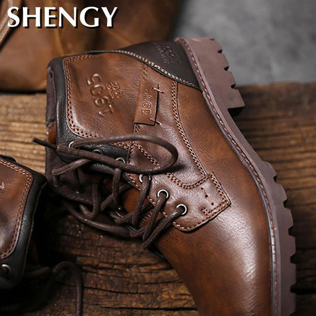 Men Shoes Autumn Winter Boots Retro Style Ankle Boots Lace Up.