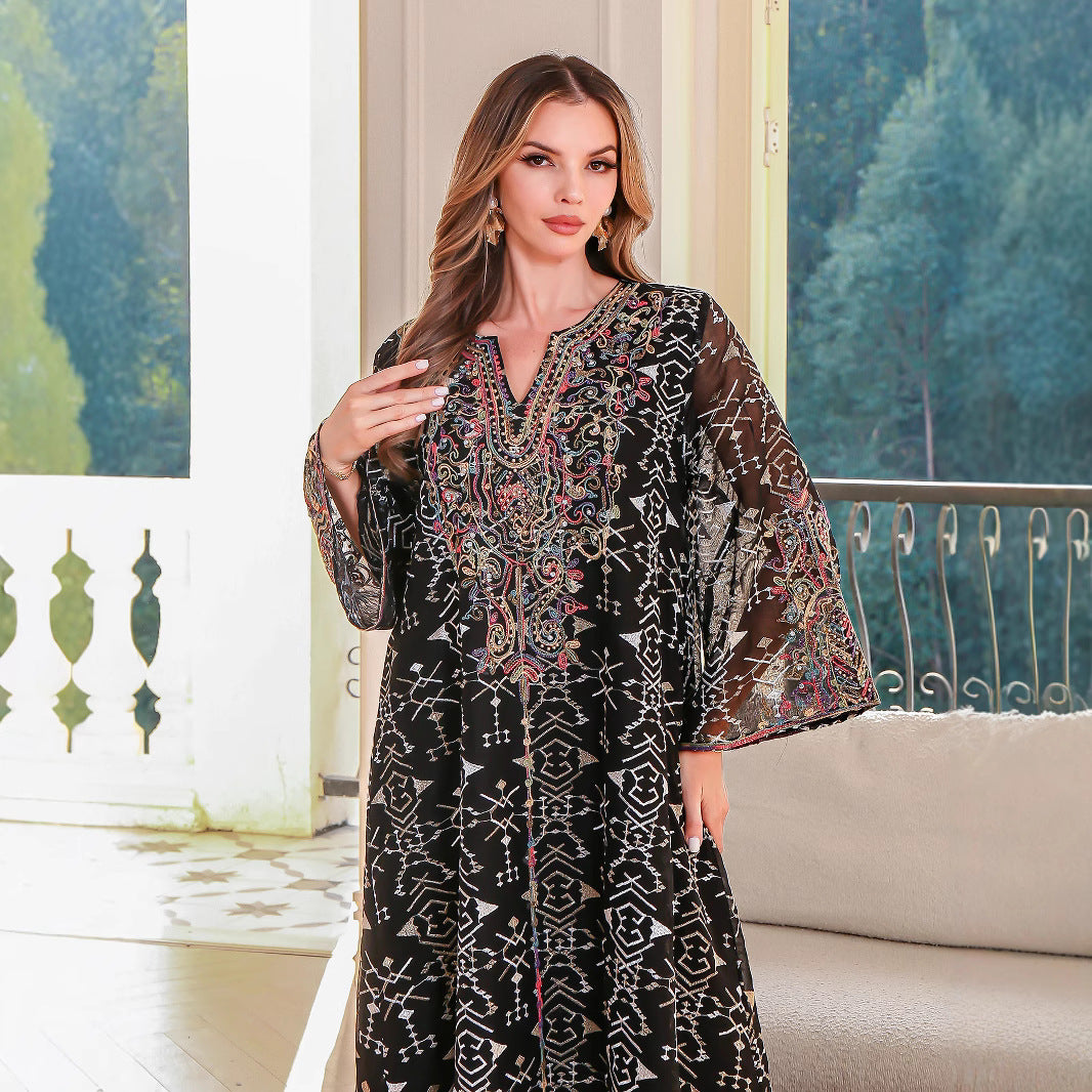 Middle East Muslim Long Robe Embroidered Women's Long Dress
