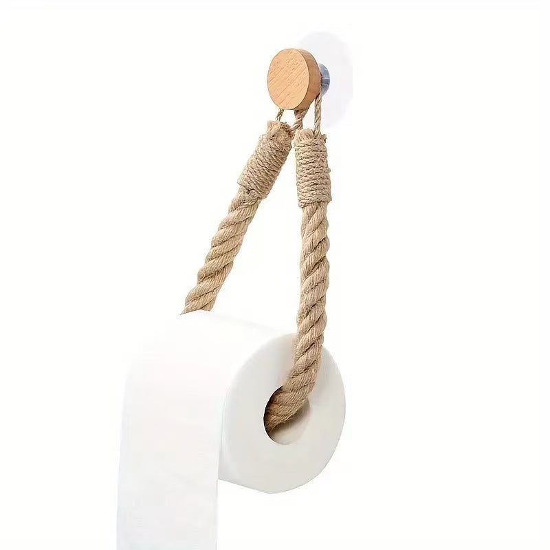Hanging Toilet Paper Holder – No-Drill Hemp Rope Tissue Rack for Bathroom & Washroom