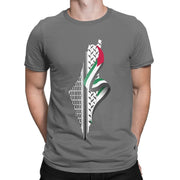 Retro Palestine Map T-shirt Men's Round Neck Cotton T-shirt Short sleeved T-shirt