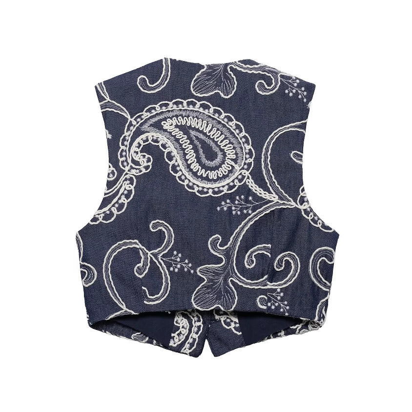 Women's European and American style embroidered short vest+embroidered skirt pants set