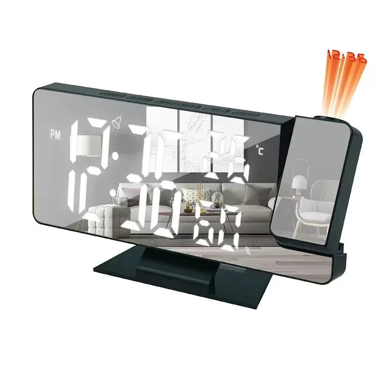 Digital Alarm Clock with Mirror Display, Projection, Temperature & Humidity – USB Powered