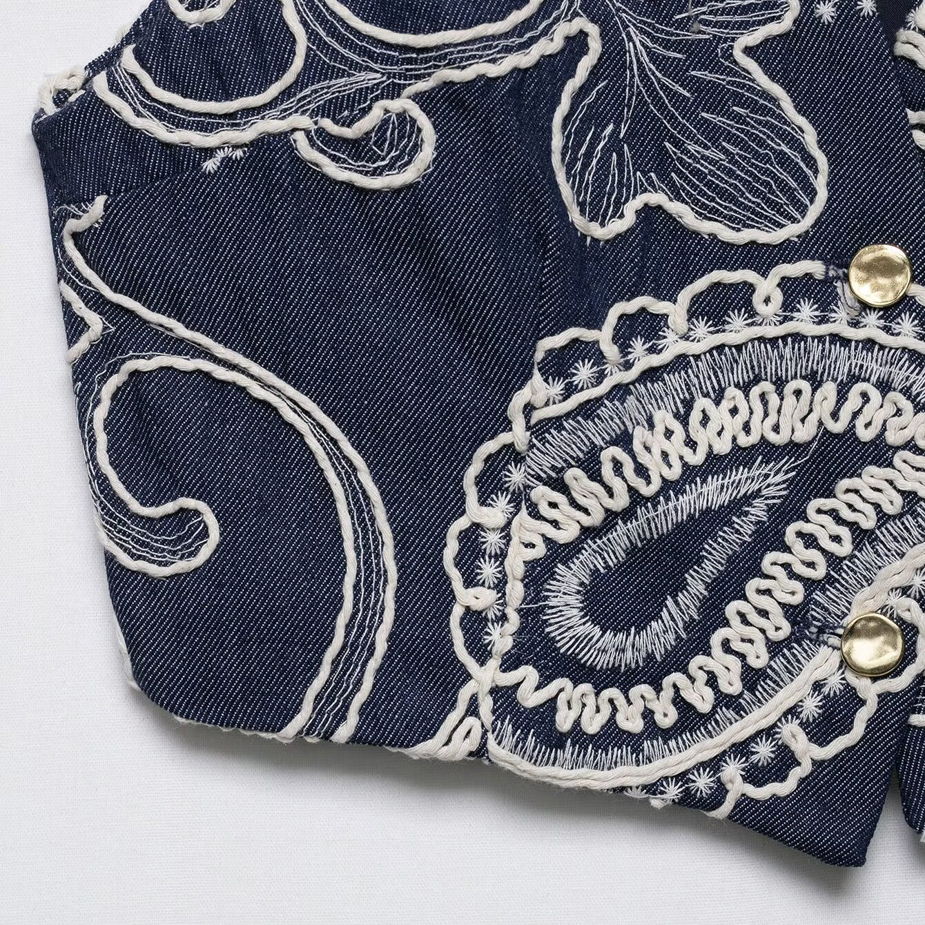 Women's European and American style embroidered short vest+embroidered skirt pants set