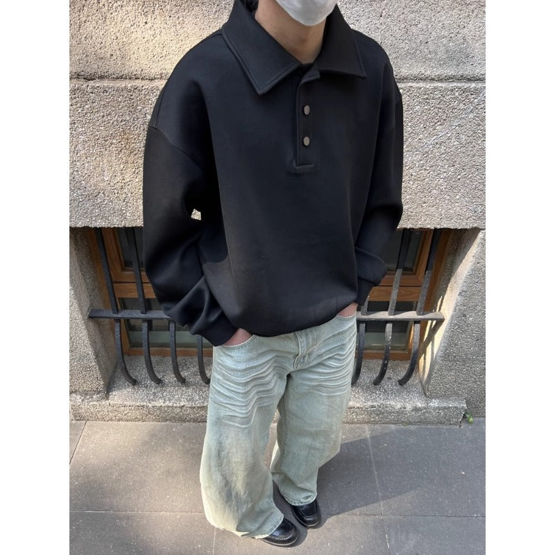Spring and Autumn Polo collar sweatshirt men's pullover long sleeved shirt