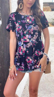 Spring and summer temperament casual printed short sleeved top