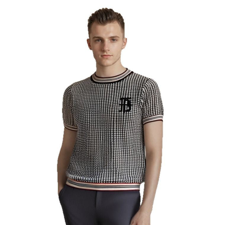 Short sleeved knitted summer houndstooth clothing