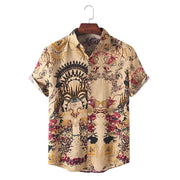 Fashionable ethnic style printed short sleeved lapel men's shirt