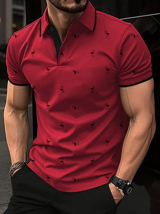 Men's Polo Flamingo Short Sleeve Top with Collar