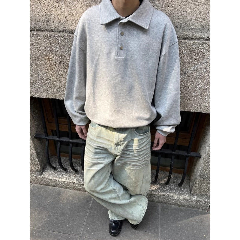 Spring and Autumn Polo collar sweatshirt men's pullover long sleeved shirt