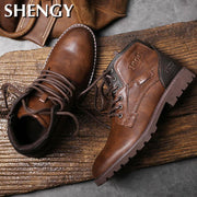 Men Shoes Autumn Winter Boots Retro Style Ankle Boots Lace Up.