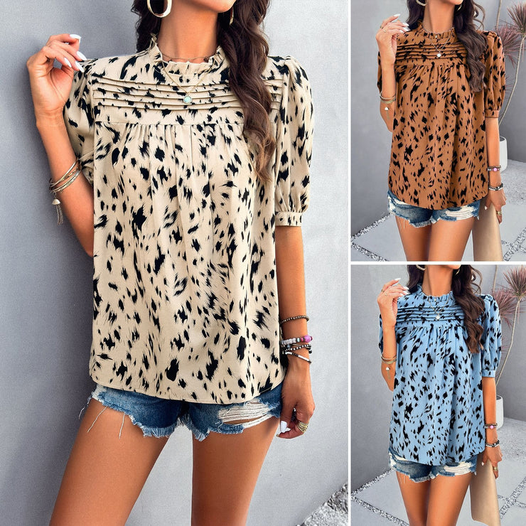 Lady's shirt, spring/summer temperament, casual printed short sleeved top