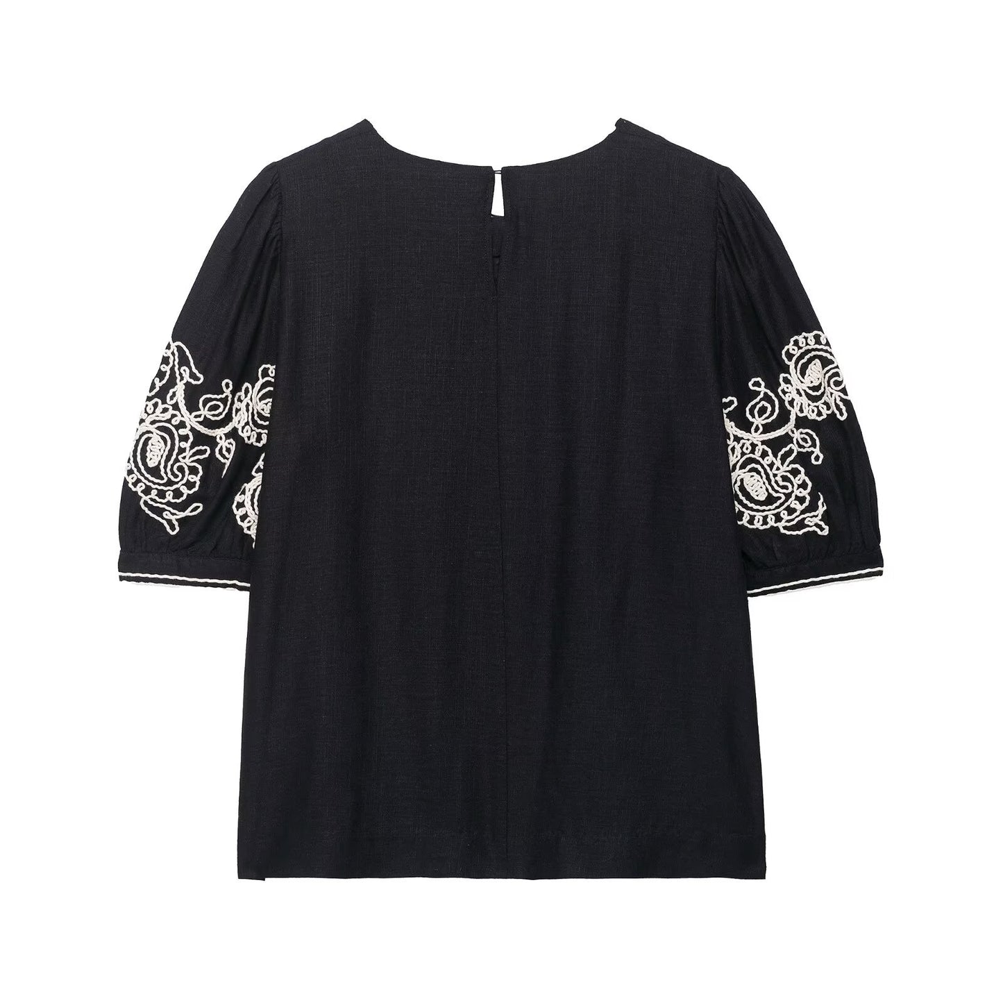 Women's European and American style round neck embroidered T-shirt+embroidered pants set