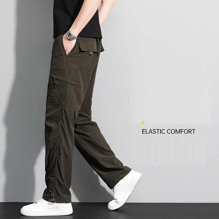 Men's summer thin multi pocket straight leg workwear pants