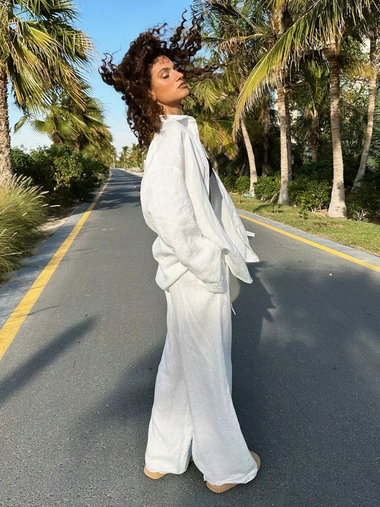 Cotton Linen Shirt Pants Set – Women’s Casual Loose Fit Suit Anitrendy UK Spring 2025