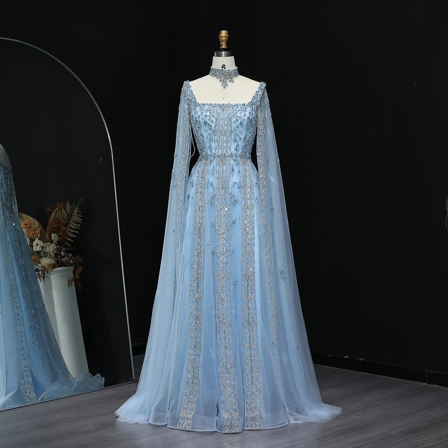 Sharon Said Luxury Dubai Nude Arabic Evening Dress with Cape Sleeves Chocker Wine Red Women Wedding Party Gowns SS543 Customized