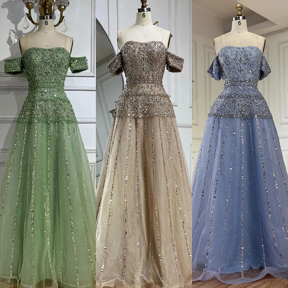 Serene Hill 2025 Off The Shoulder A-Line Caramel Beaded  Evening Dress for  Occasion Saudi LA72709 Customized