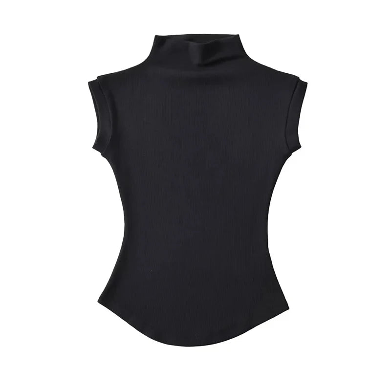 Women’s Sleeveless Turtleneck Top – Slim Fit Stretch Summer Pullover Tee UK