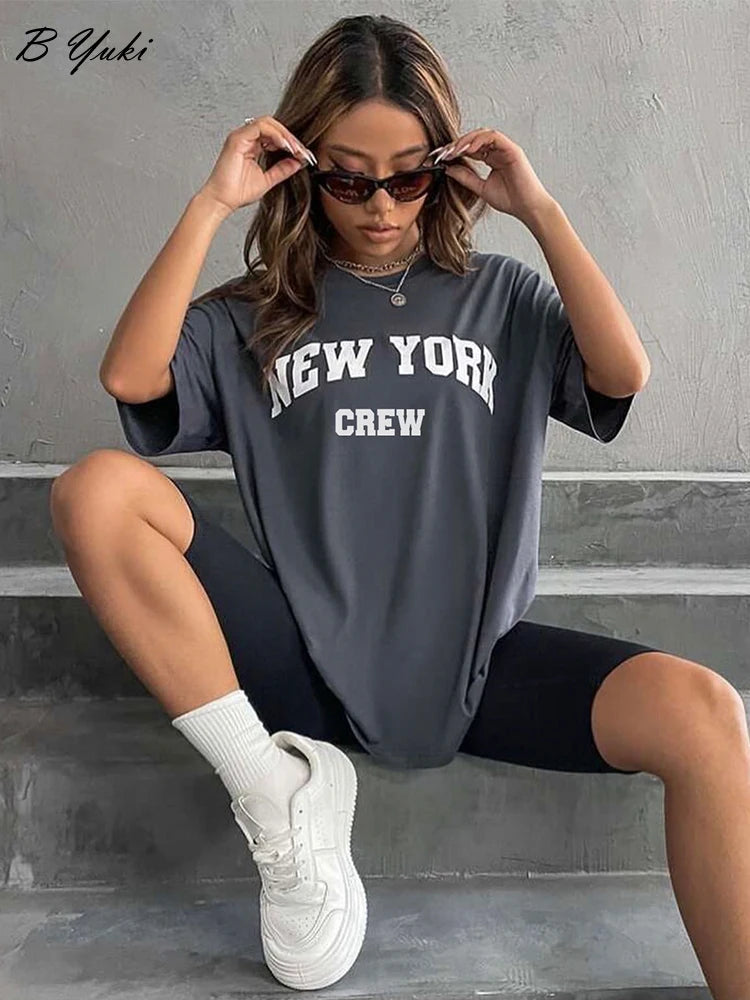 Plus Size Cotton Letter Print T-shirt – Blessyuki Women’s Casual Summer O-Neck Tee UK