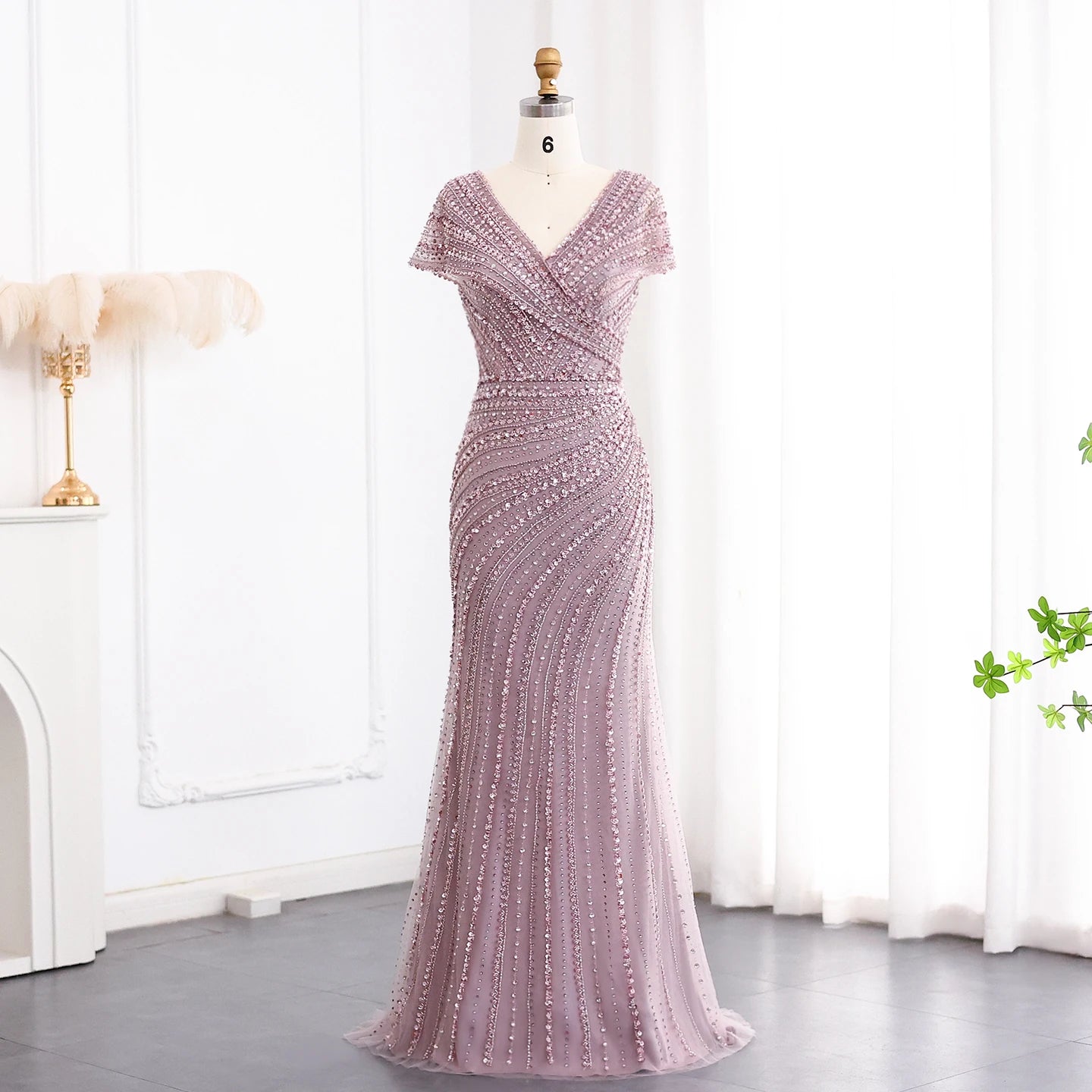 Sharon Said Luxury Dubai Silver Nude Mermaid Evening Dress for Women Wedding Cap Sleeve Arab Formal Party Gowns SS045 Customized