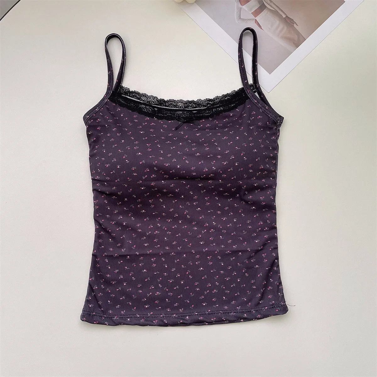 Summer Print Crop Tops for Women – Bow Lace Camisole, Sexy Backless Tank Top Y2K Streetwear