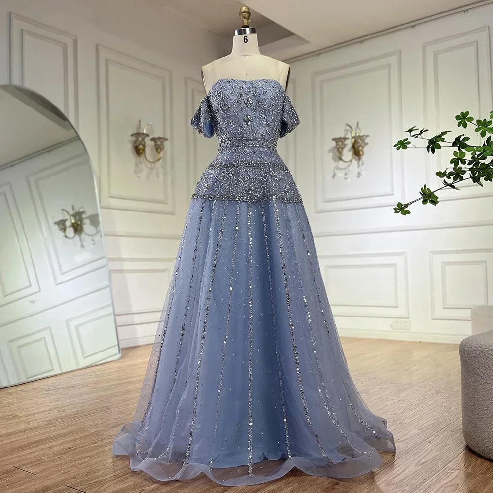 Serene Hill 2025 Off The Shoulder A-Line Caramel Beaded  Evening Dress for  Occasion Saudi LA72709 Customized