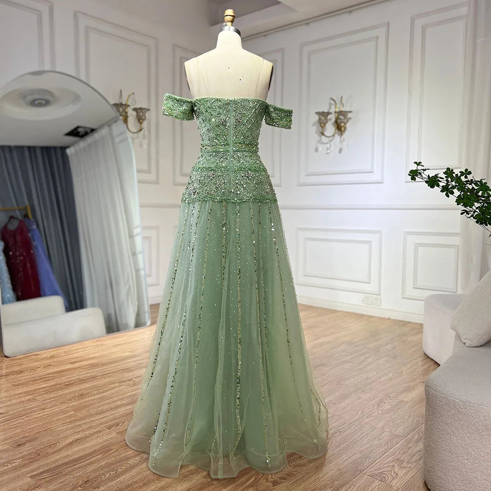 Serene Hill 2025 Off The Shoulder A-Line Caramel Beaded  Evening Dress for  Occasion Saudi LA72709 Customized