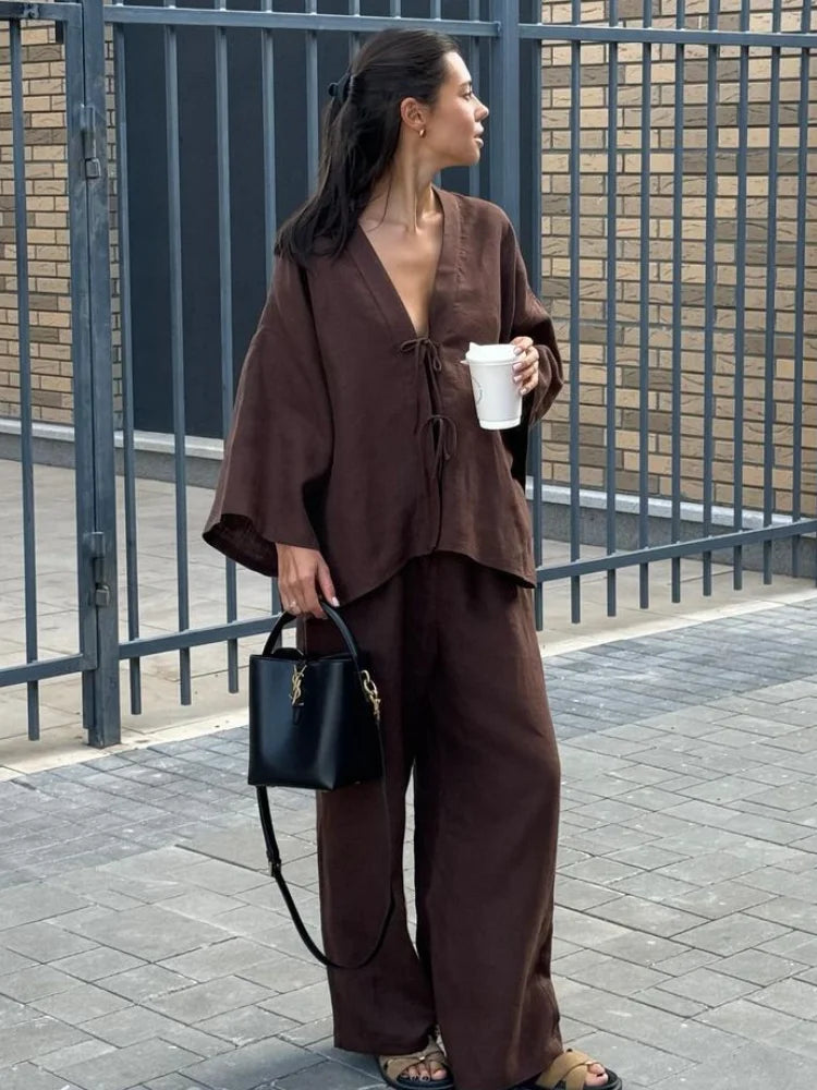 Cotton Linen Shirt Pants Set – Women’s Casual Loose Fit Suit Anitrendy UK Spring 2025