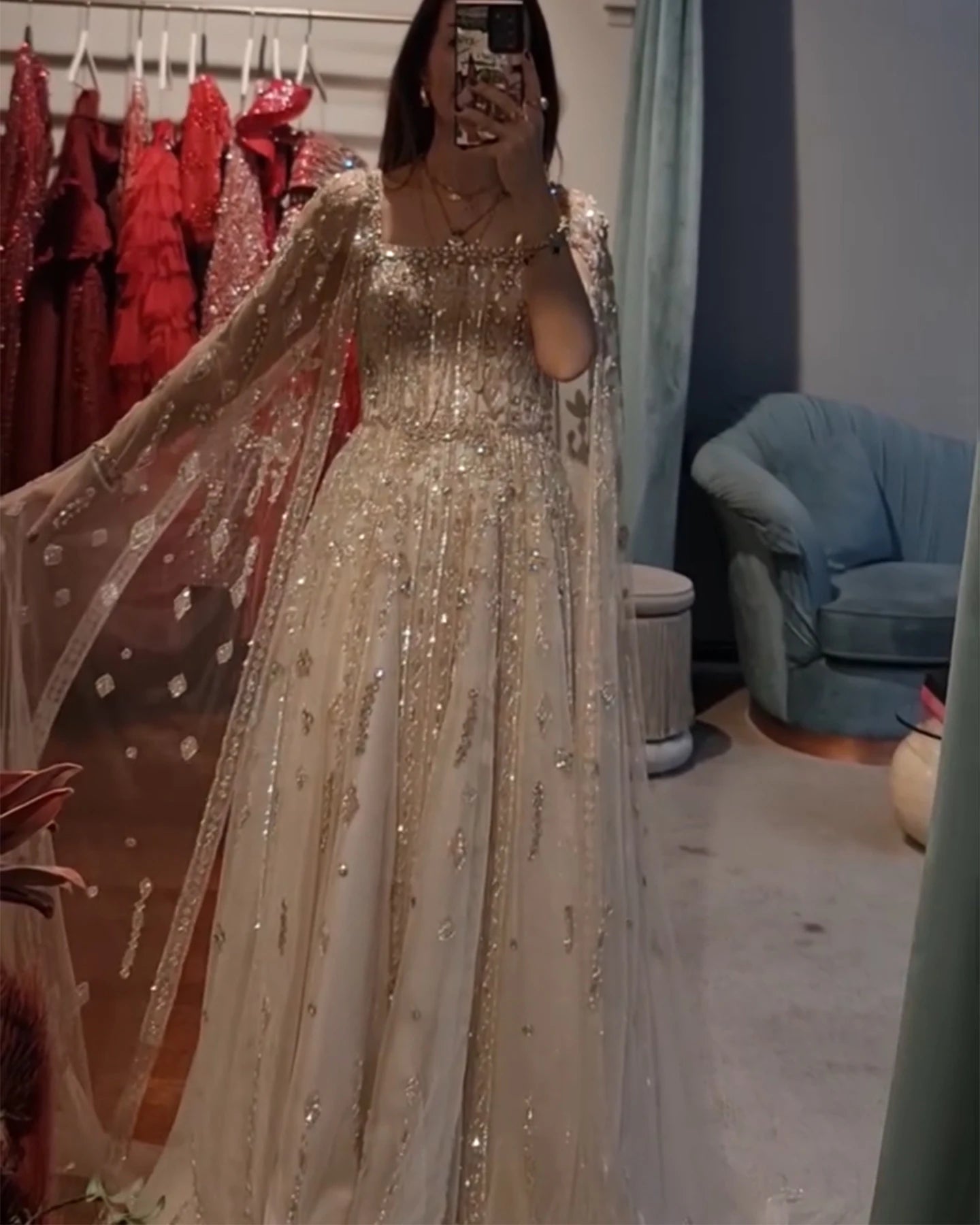 Sharon Said Luxury Dubai Nude Arabic Evening Dress with Cape Sleeves Chocker Wine Red Women Wedding Party Gowns SS543 Customized