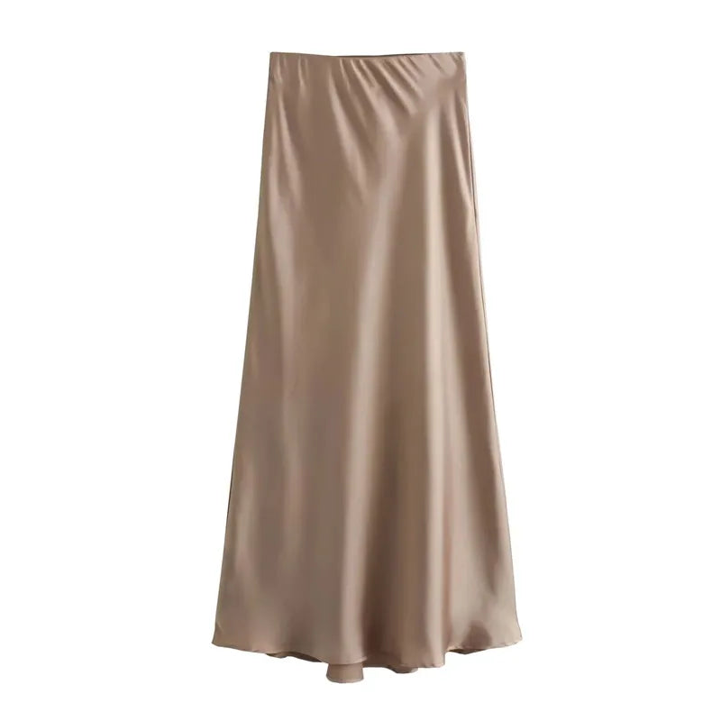 Satin High Waist Midi Skirt for Women – TRAF Elegant Summer Office Lady Skirt, Black & More Colours