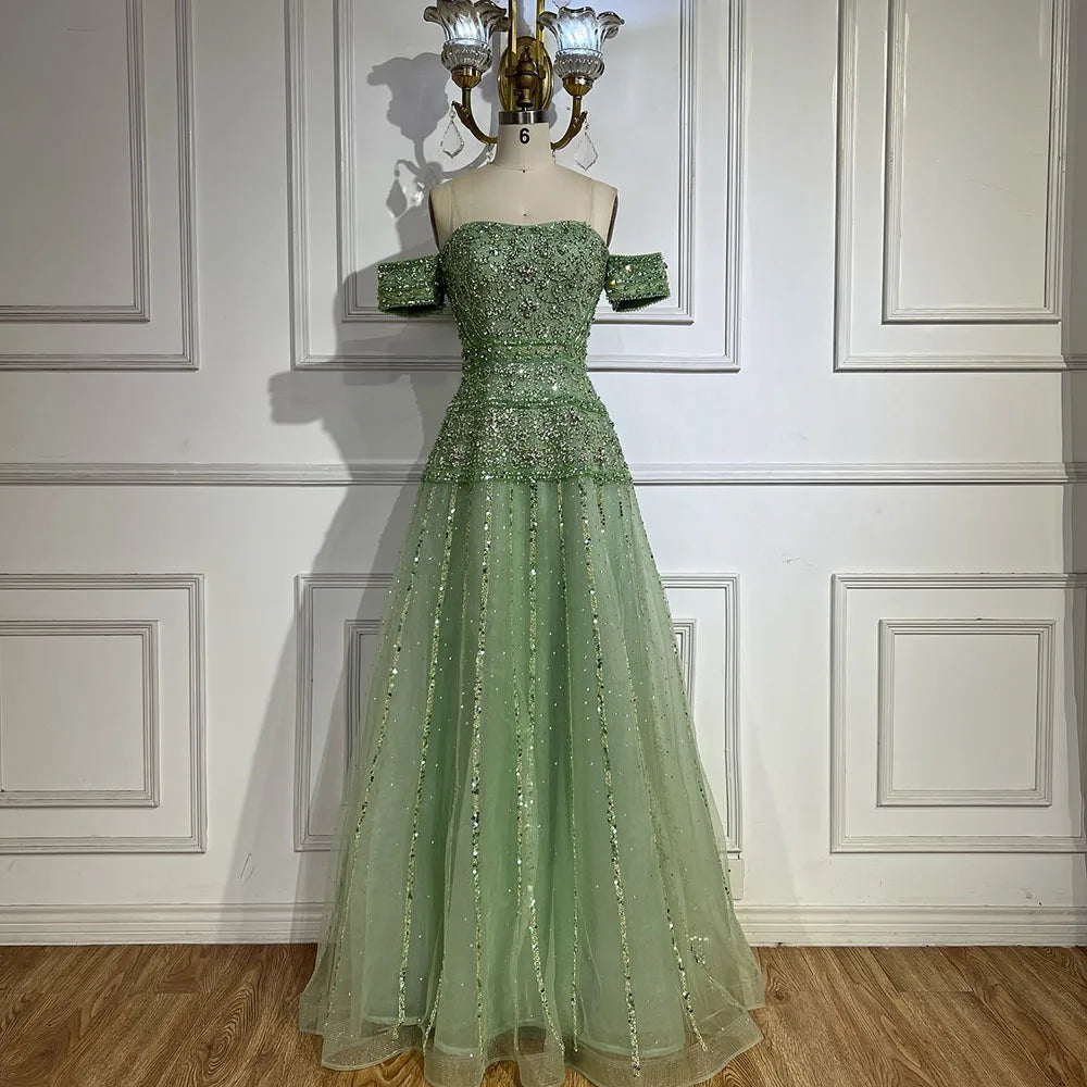 Serene Hill 2025 Off The Shoulder A-Line Caramel Beaded  Evening Dress for  Occasion Saudi LA72709 Customized