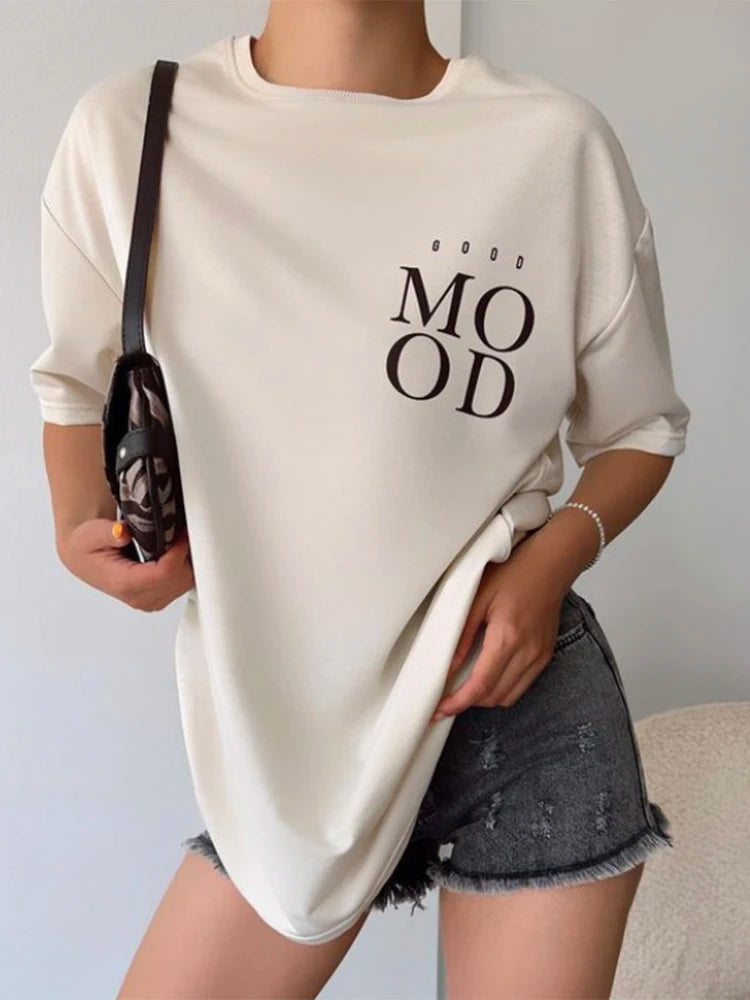 Simple Letter Print T-shirt – Blessyuki Women’s Cotton Plus Size Casual Harajuku Tee UK Summer