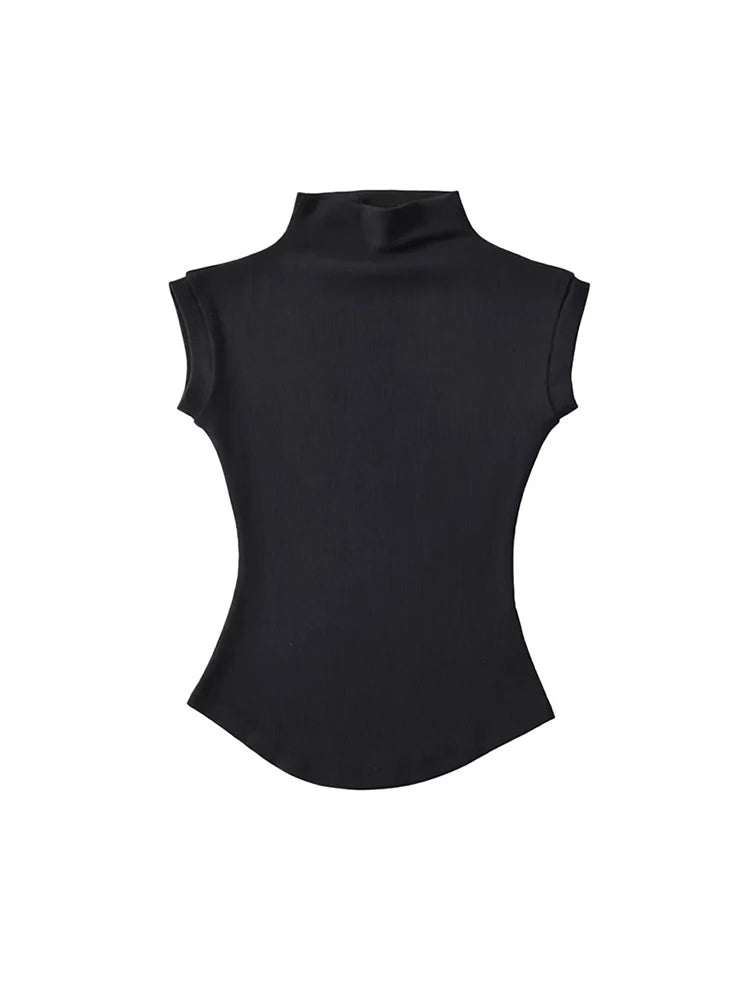 Women’s Sleeveless Turtleneck Top – Slim Fit Stretch Summer Pullover Tee UK
