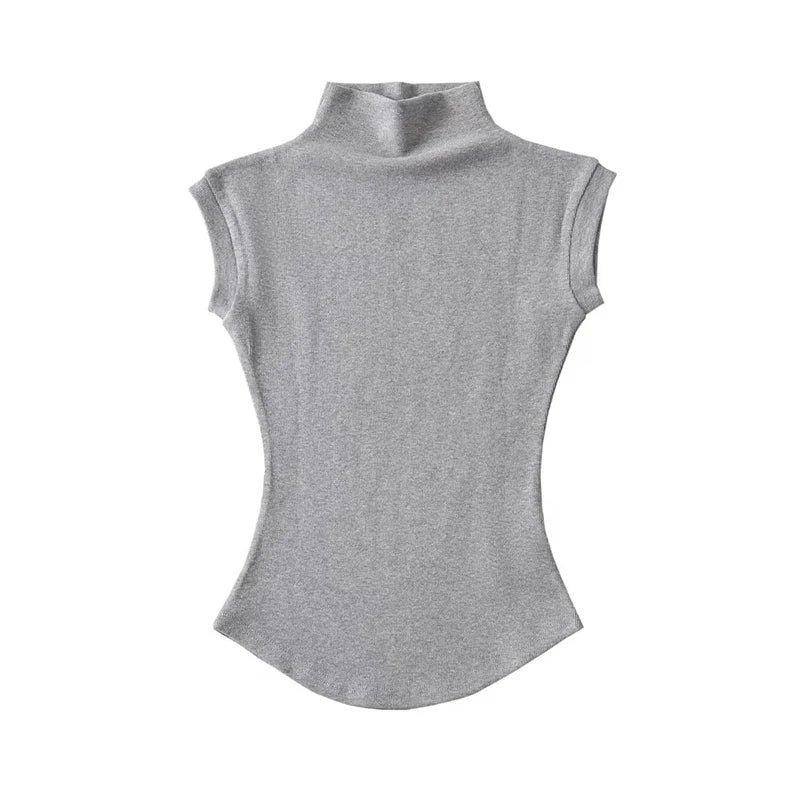 Women’s Sleeveless Turtleneck Top – Slim Fit Stretch Summer Pullover Tee UK