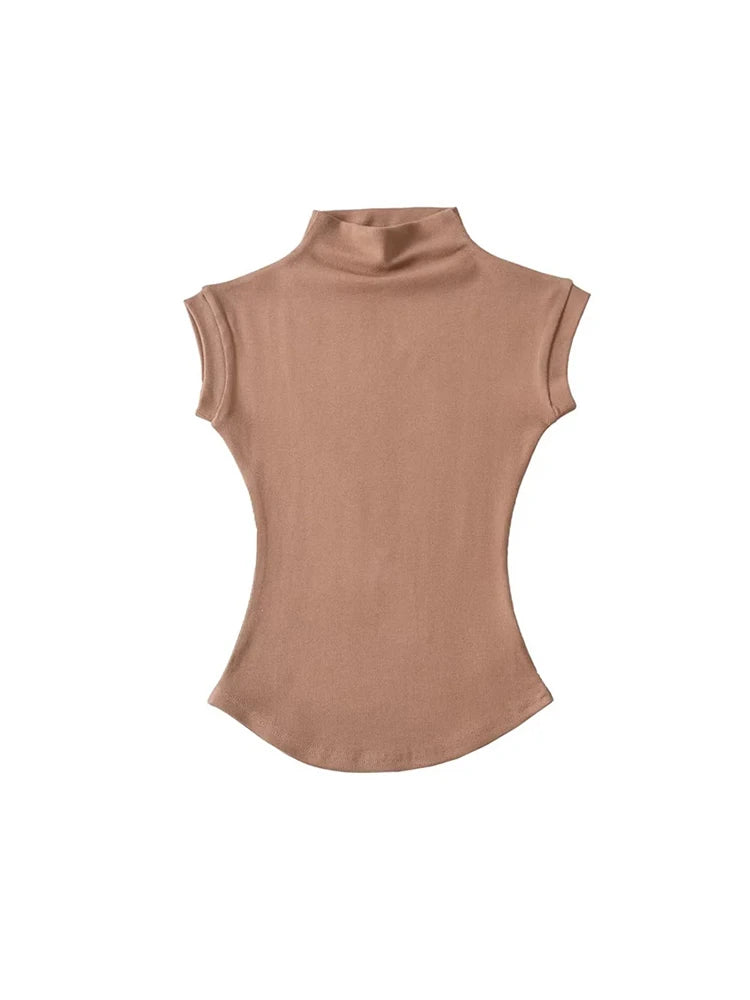 Women’s Sleeveless Turtleneck Top – Slim Fit Stretch Summer Pullover Tee UK