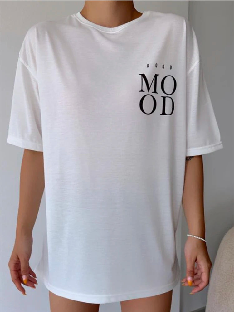 Simple Letter Print T-shirt – Blessyuki Women’s Cotton Plus Size Casual Harajuku Tee UK Summer