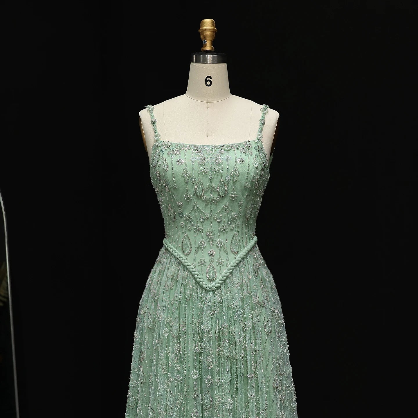 Sharon Said Elegant Sage Green Luxury Arabic Evening Dress for Women Wedding Party Spaghetti Straps 2025 New SS123 Customized