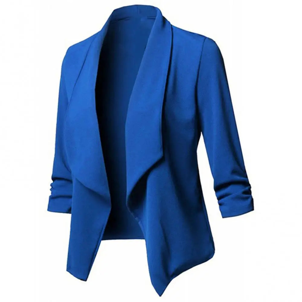 Oversize Cardigan Open Front – Solid Color Long Sleeve Slim Fit Office Lady Coat, S to 5XL