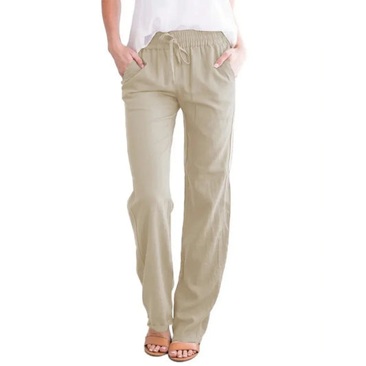 Cotton Linen Drawstring Pants – Women’s Loose Fit Elastic Waist Casual Trousers UK