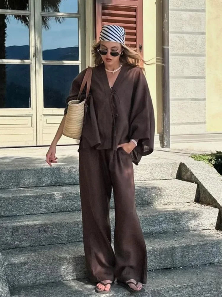 Cotton Linen Shirt Pants Set – Women’s Casual Loose Fit Suit Anitrendy UK Spring 2025