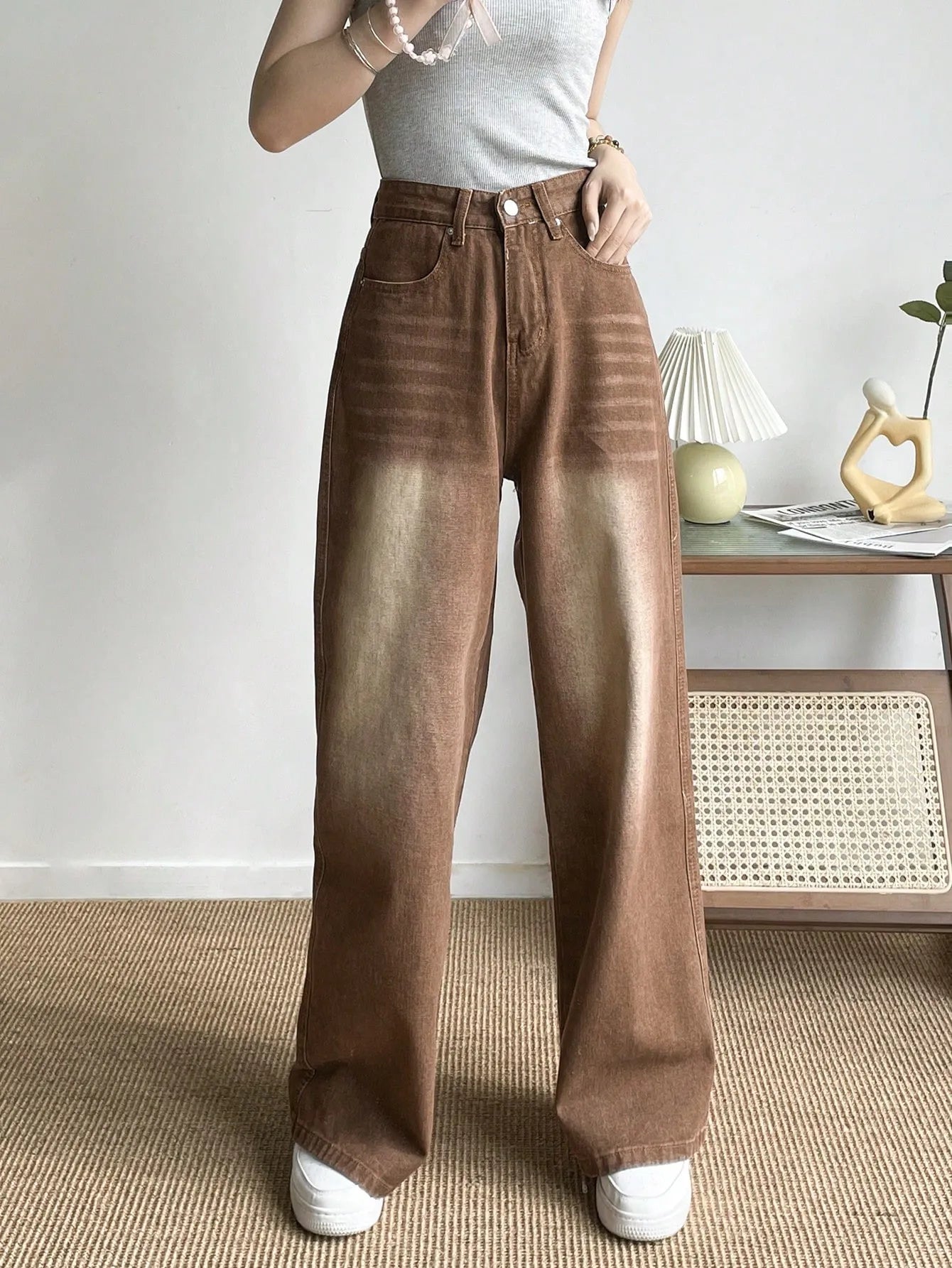 Women’s High Waist Wide Leg Jeans – Retro Vintage Slimming Mop Pants UK