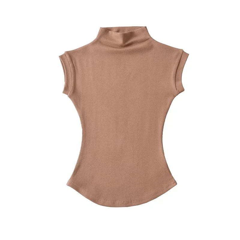 Women’s Sleeveless Turtleneck Top – Slim Fit Stretch Summer Pullover Tee UK
